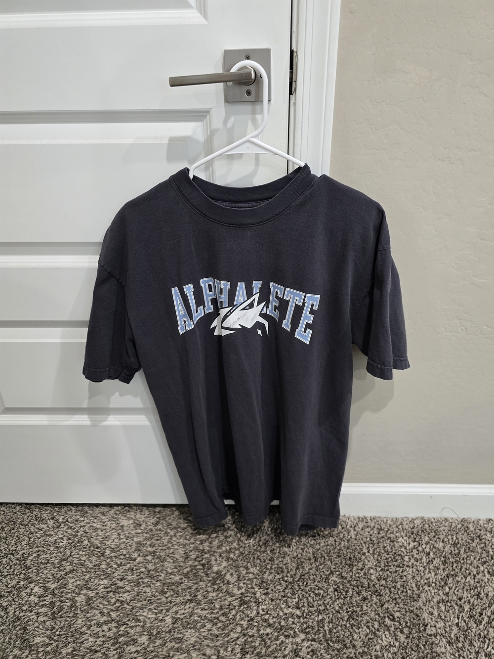 Alphalete Dark Grey Tee with Light Blue & White Logo